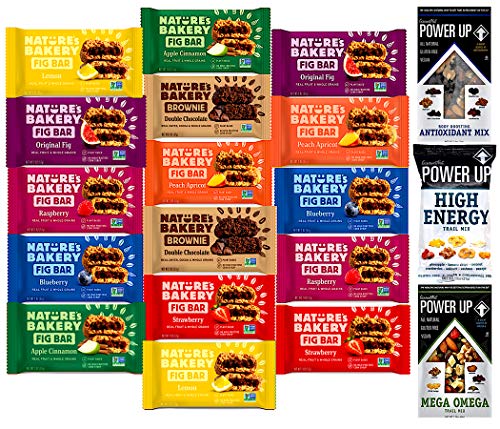 Nature\'s Bakery Whole Wheat Fig Bars Variety PLUS Power Up Trail Mix COMBO Variety (19 COUNT) Sampler Pack, All Natural NON GMO Snack Food
