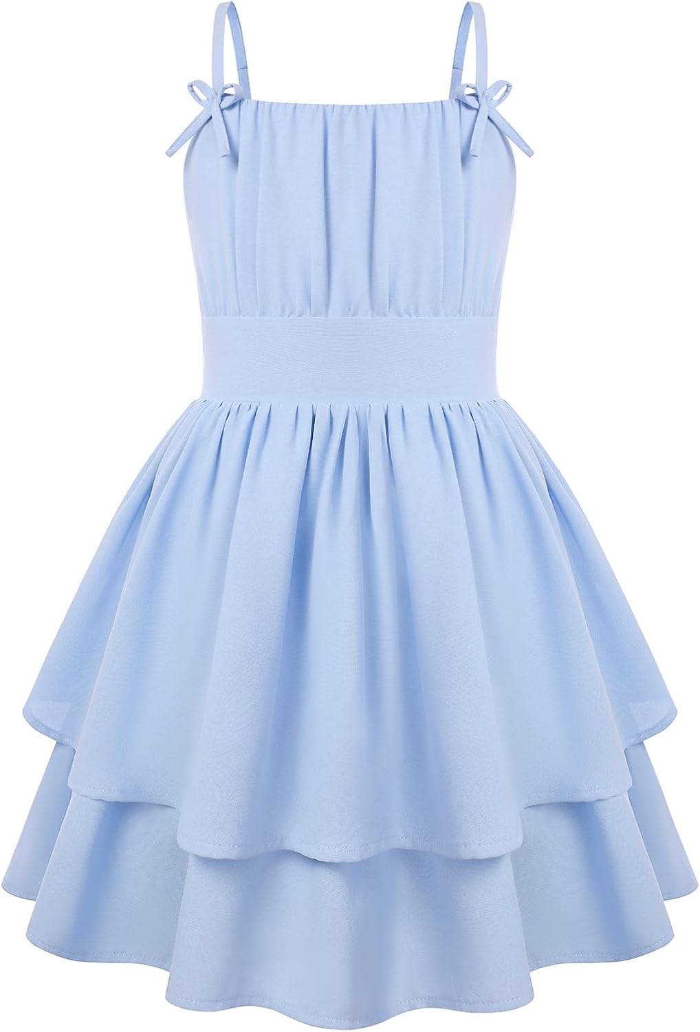 GRACE KARIN Girls Summer Cami Dress Casual Party Beach Spaghetti Strap Flowy Tiered Ruched Sundress 7-14Years