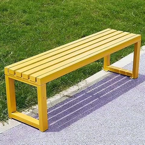 Lebolna Outdoor Garden Benches, 2-3 Person Seat Outdoor Backless Benches Weatherproof, Outside Patio Benches Park Bench with Slatted Seat,Metal Frame,880 lbs Capacity(59 inch, Yellow) Cover