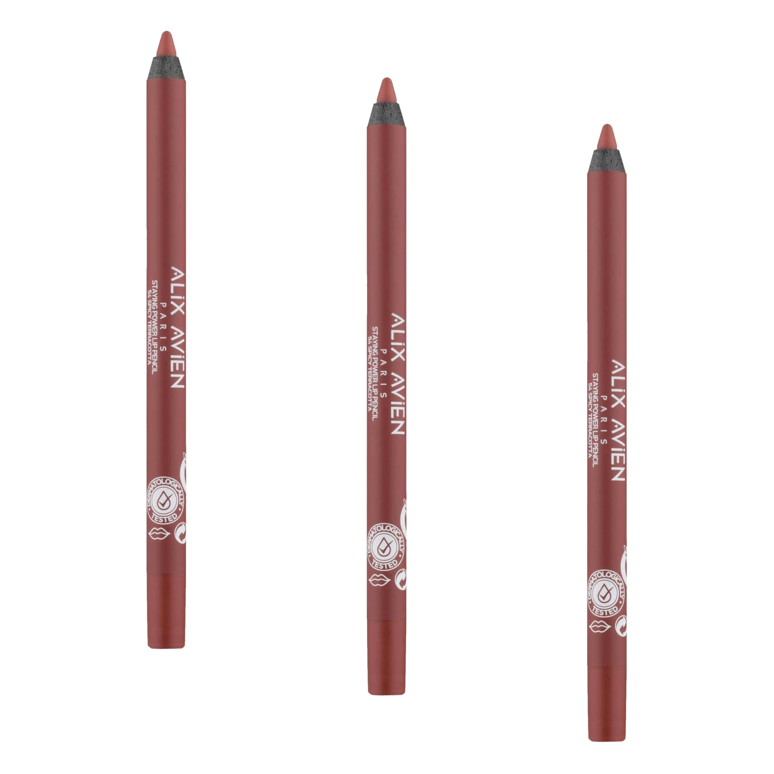 ALIX AVIEN Suya Dayanıklı Uzun Süre Kalıcı Yumuşak Dudak Kalemi - Staying Power Lip Pencil 54 Spicy Terracotta (3 paketi)
