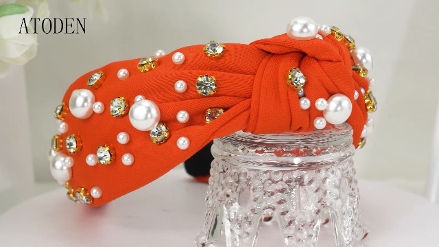 Amazon.com : Atoden Red Wide Top Knot Headband with Pearl  display picture 1