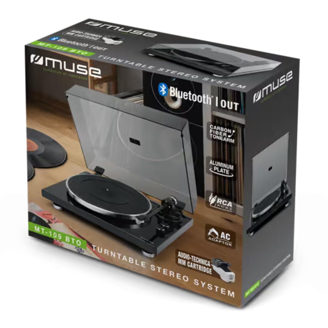 MUSE Winylowy gramofon Bluetooth z przedwzmacniaczem stereo, 2-biegowy 33/45, AUX