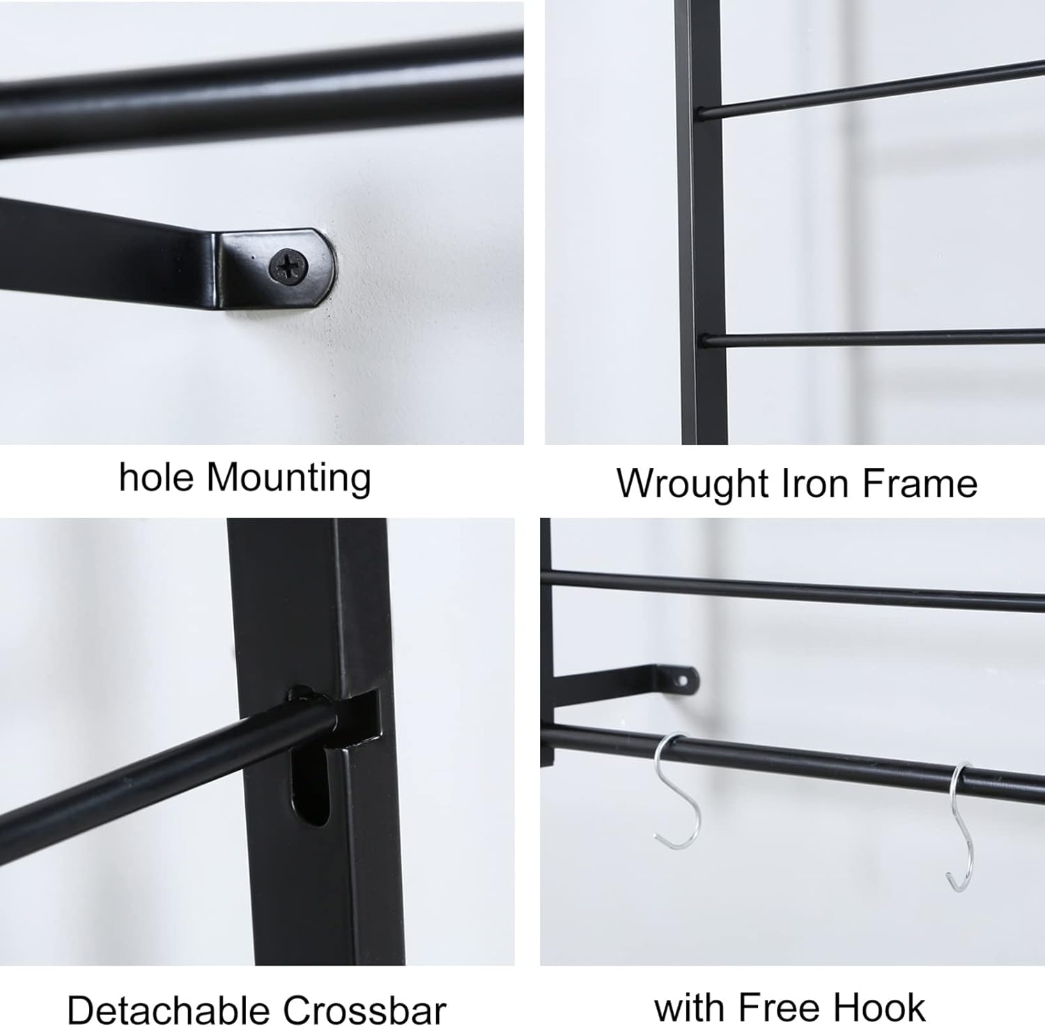 6-Tier Organizer Holder for Ribbon/Vinyl Rolls/Wrapping Paper Display,Modern Metal Scarf Storage Rack with Removable Rungs Bar(Black)