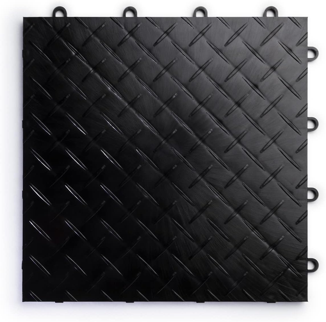 Big Floors RaceDeck Garage Floor Tiles, Interlocking Garage Flooring, Diamond Plate Pattern Heavy-Duty Copolymer Modular Tile (Black, 24 Pack of 12 x 12" Tiles, 24 Sq Ft)