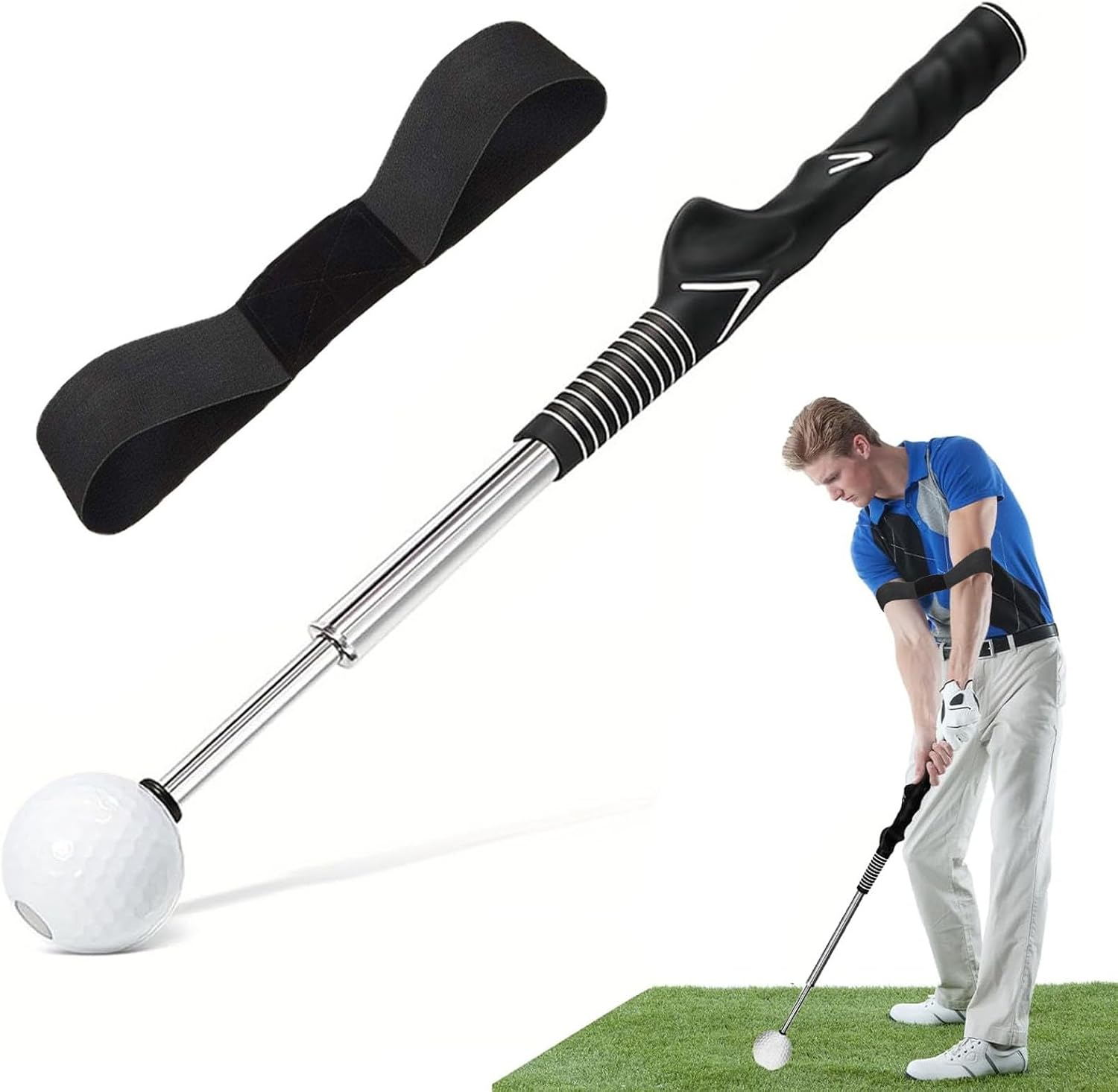 Retractable Golf Training Aid with Golf Swing Bracelet Telescopic Golf Swing Training Aid Golf Training Aid Golf Grip Training Aid for Warm-up Exercises