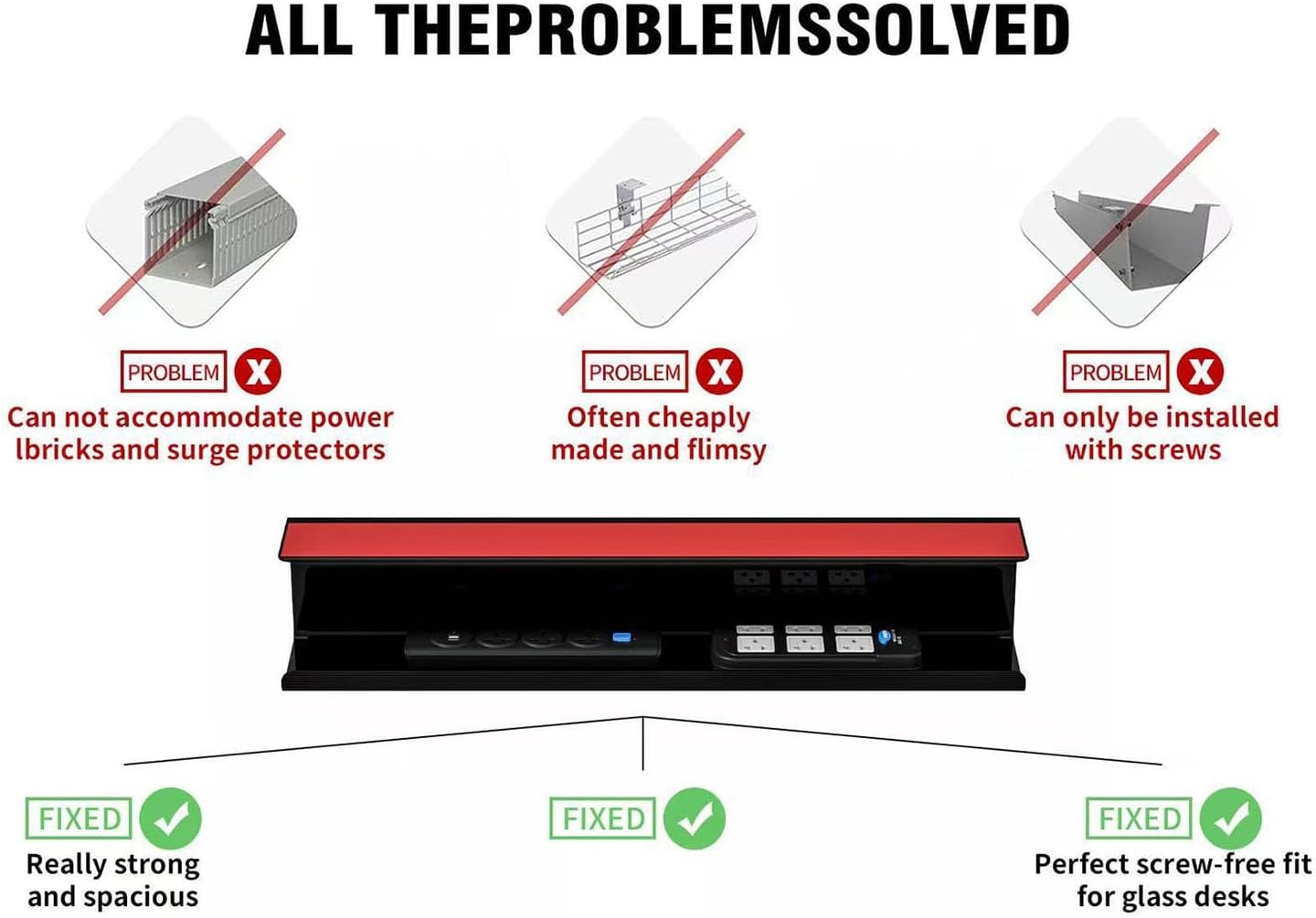 Pack of 2 Under Desk Cable Management Trays for Easy Installation Efficient Wire Organization and Safe Homes