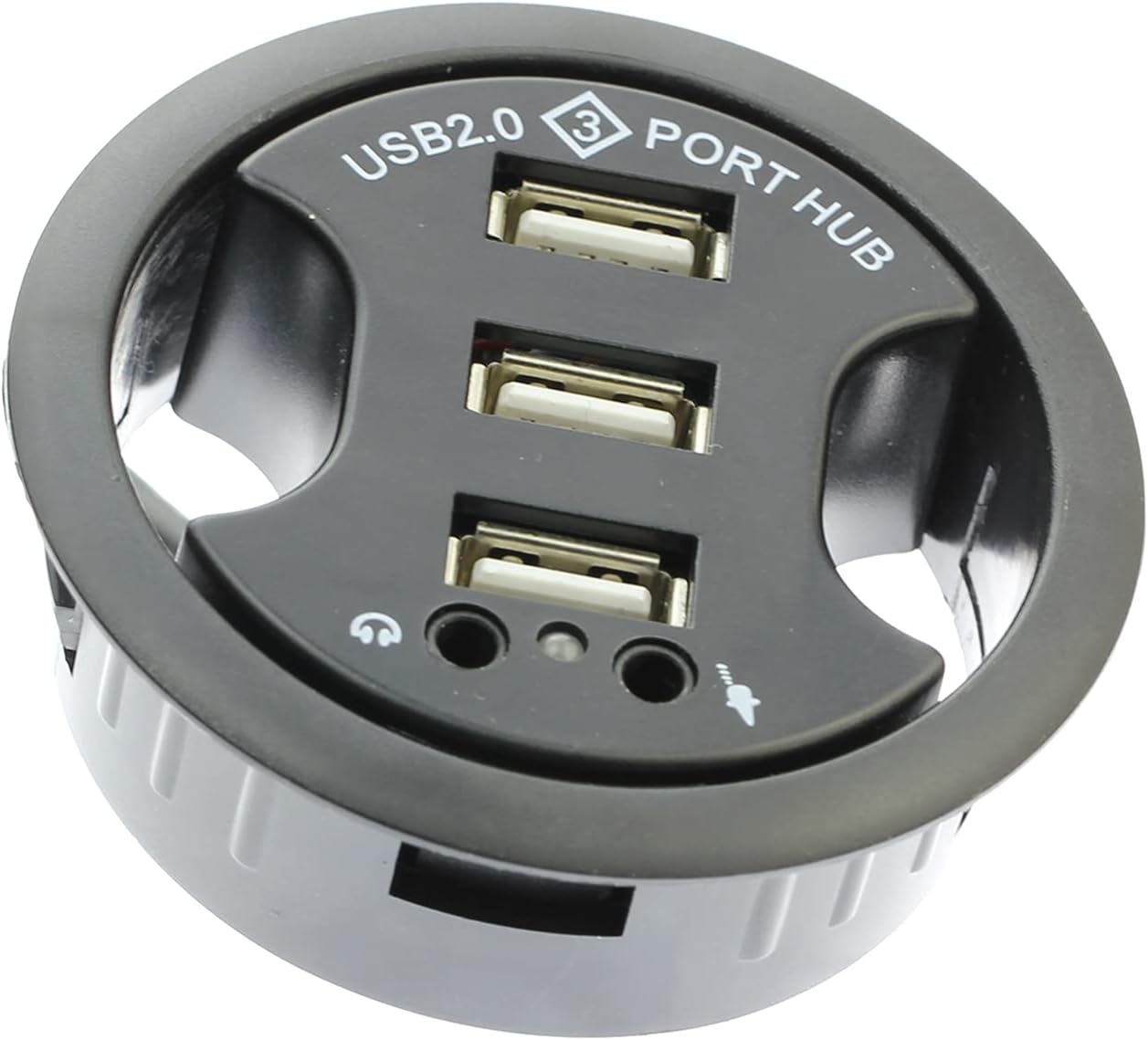Desk Grommet 3 Port USB 2.0 Hub Fits for Desktop Grommet Hole 2.36" (60mm) with 3.5mm Audio Jack, Tidy up Your Home Office PC Desk