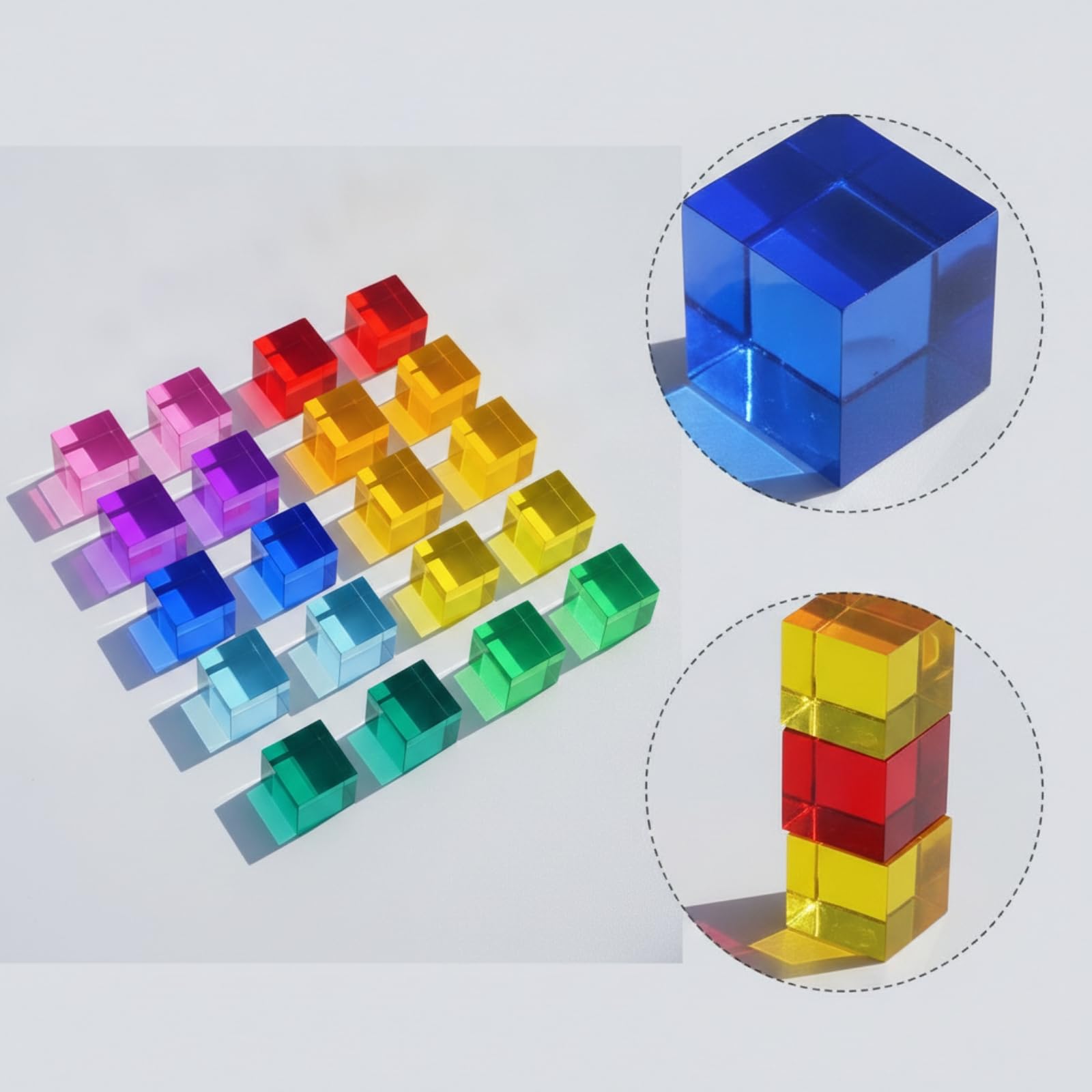 20 Pezzi Acrilici Trasparenti | Superficie Liscia e brillan, Cubo da Costruzione in Acrilico, Traslucido, Set di Mattoncini, per Area Giochi