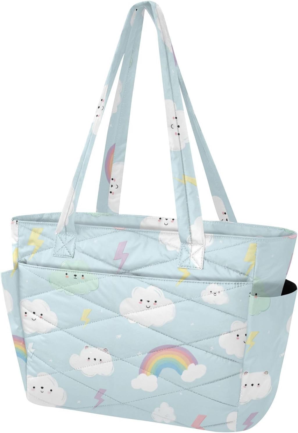 Cute Cloud Rainbow Lightening Tote Bag for Women Gym Bag for Pool Gym Grocery Travel with Reinforced Bottom bolso de hombro