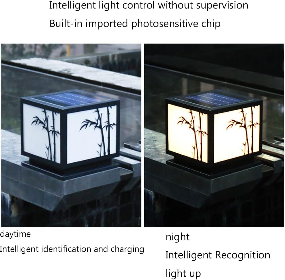 Classic Square Column Black Solar Lantern Light Column Table Lamp Outdoor Waterproof Lawn Outdoor Light for Post IP54 Waterproof Patio