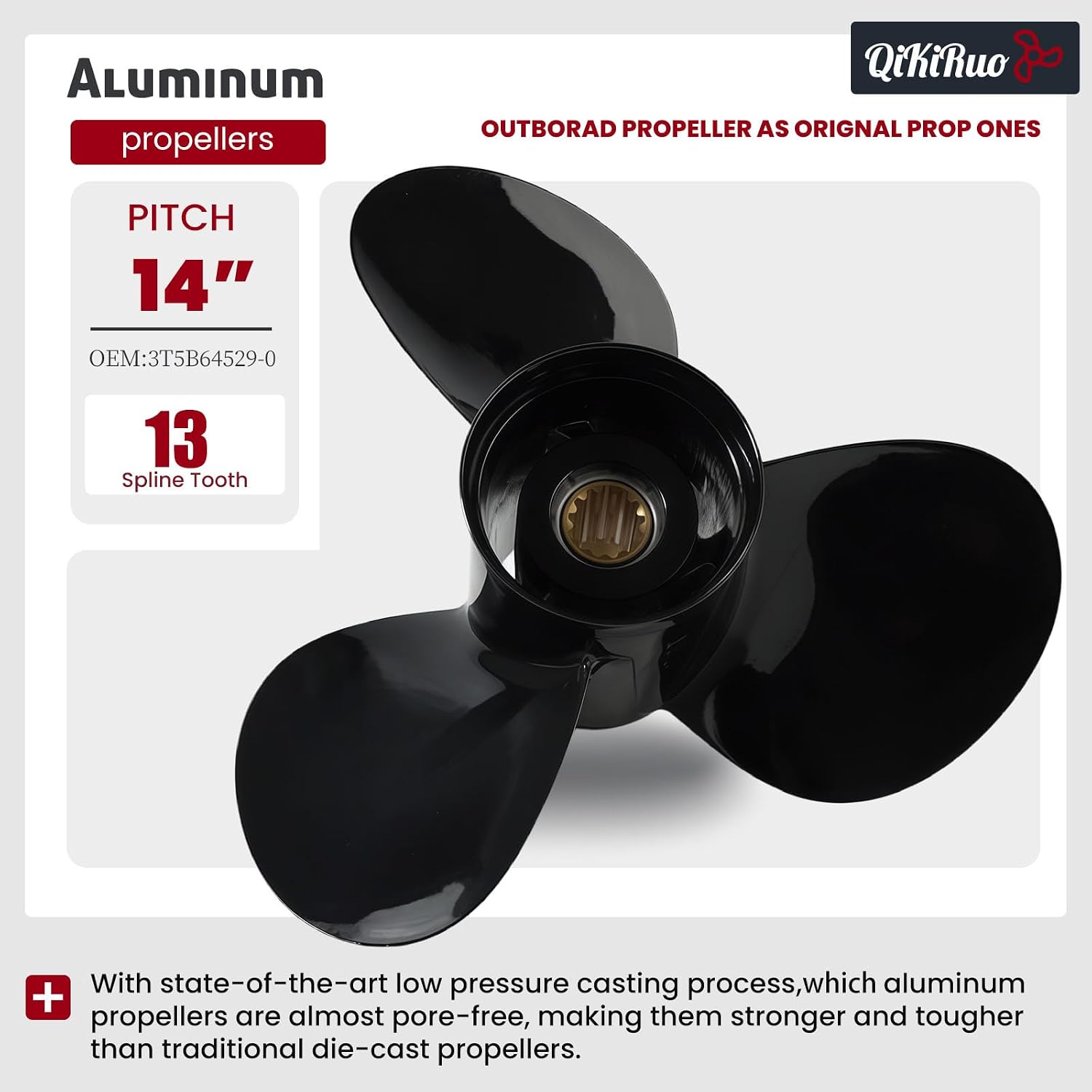 11.6X11,11.4X12,11.1X13,11.1X14,11X15 OEM Upgrade Aluminum Outboard Propeller for Tohatsu & Nissan 35hp-50hp Propeller,13 Tooth, Pressed in Rubber Hub,Rh