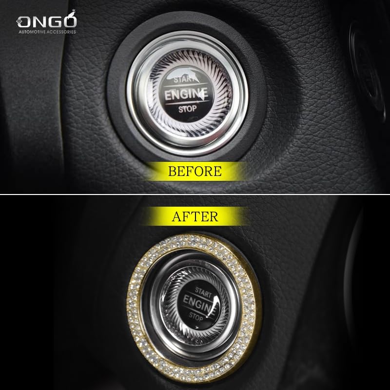 Benz C-Class W205 GLC X253 Interior Crystal Decor Zinc Alloy with Hand-Inlaid Czech Preciosa Crystals,Luxury Accessories (Gold, Ignition Ring Trim)