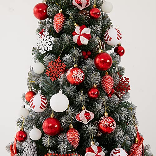 119 Pcs Christmas Ball Ornaments Set, Assorted Shatterproof Tree Ornaments With Reusable Hand-Held Gift Package, Christmas Tree Decorations For Xmas Holiday Party - Red White #TOP1