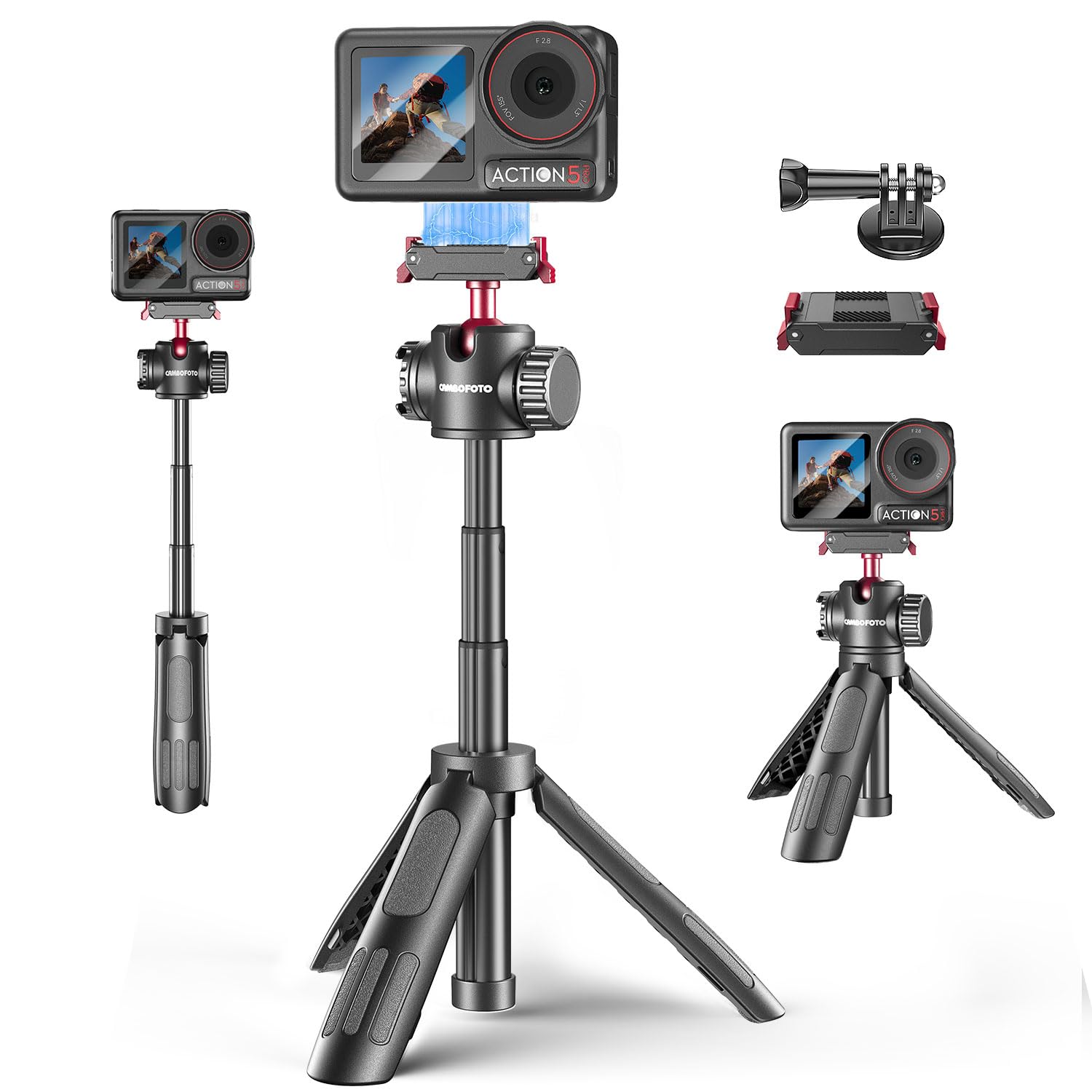 CAMBOFOTO 12"/30cm Mini Selfie Stick Tripod for DJI Osmo Action 5 Pro/4/3