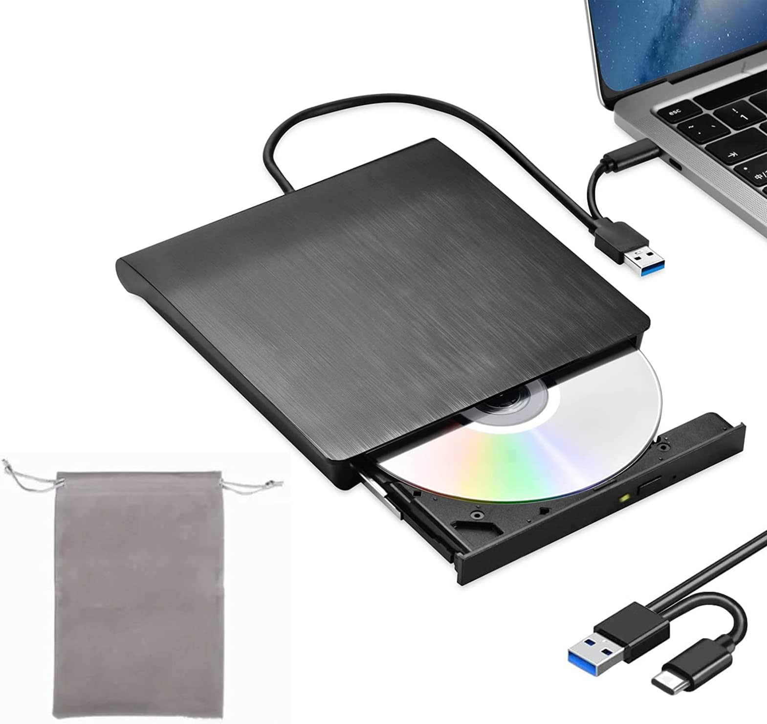 NEWYOUTH External CD DVD Drive+/-RW USB 3.0 Type-C CD DVD Player Portable Burner for Mac MacBook Pro/Air, iMac, Windows 11/10 Desktop Computer