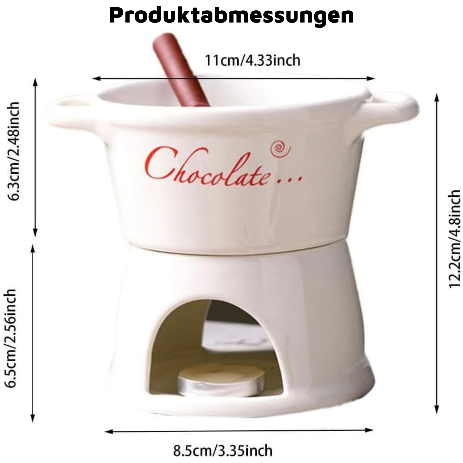 Schokoladenfondue Becher mit Edelstahl-Gabeln, Schokofondue Tasse 300ml, Chocolate Fondue Tasse, Teelichthalter, Keramik Schoko-Fondue Tassen (Weiß)