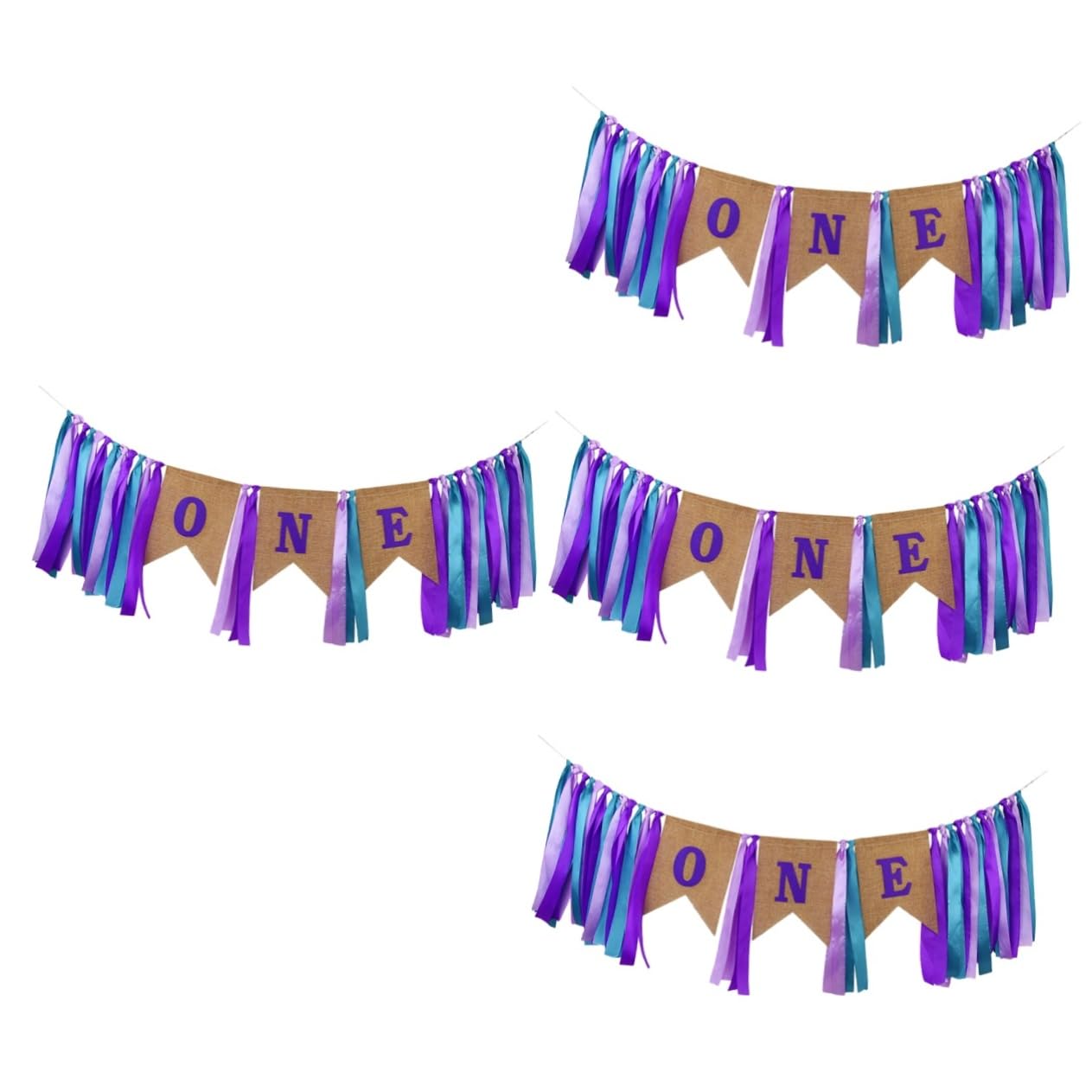 Bannière joyeux anniversaire pastel avec jupe de table violette en tissu pour décoration enfant