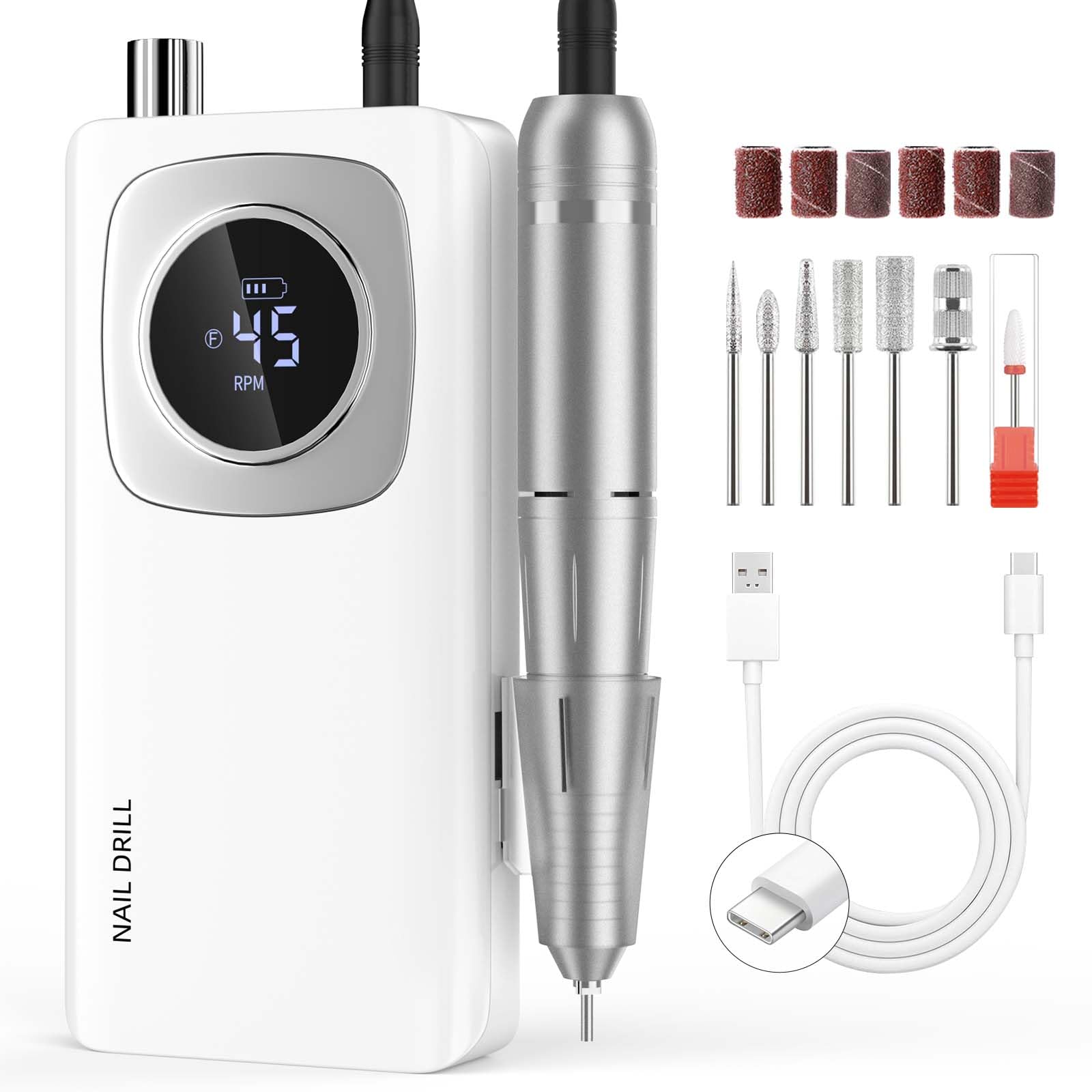 Electric Nail Drill Professional: Rechargeable Nail File with Bits for Acrylic Gel Nails, Professional Nail Drill Manicure Pedicure Polishing Shape