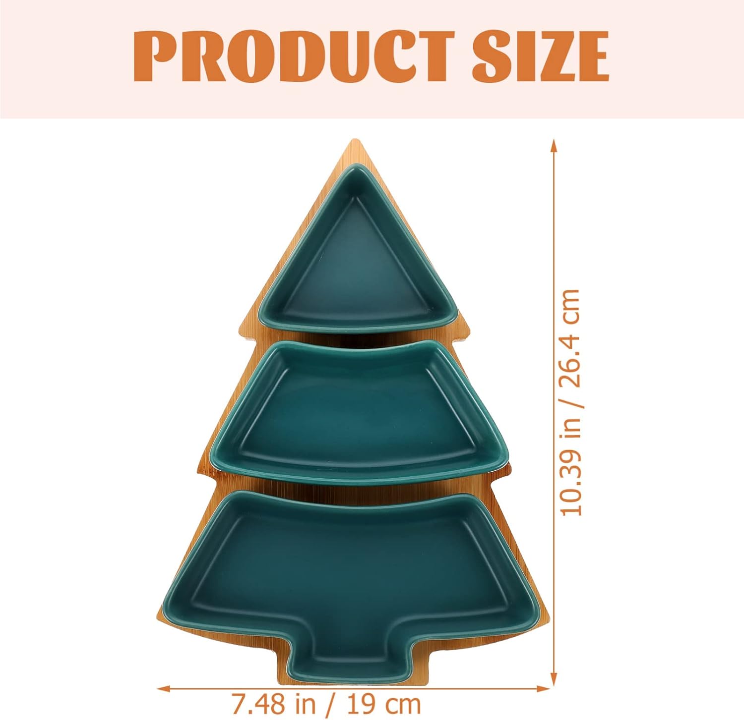 UPKOCH Christmas Tree Shaped Ceramic Snack Trays with Wooden Base, Tree Shaped Candy Dish Green Appetizer Plates for Nuts, Candy Dessert, Holiday Party Serving Platter, 10.38in
