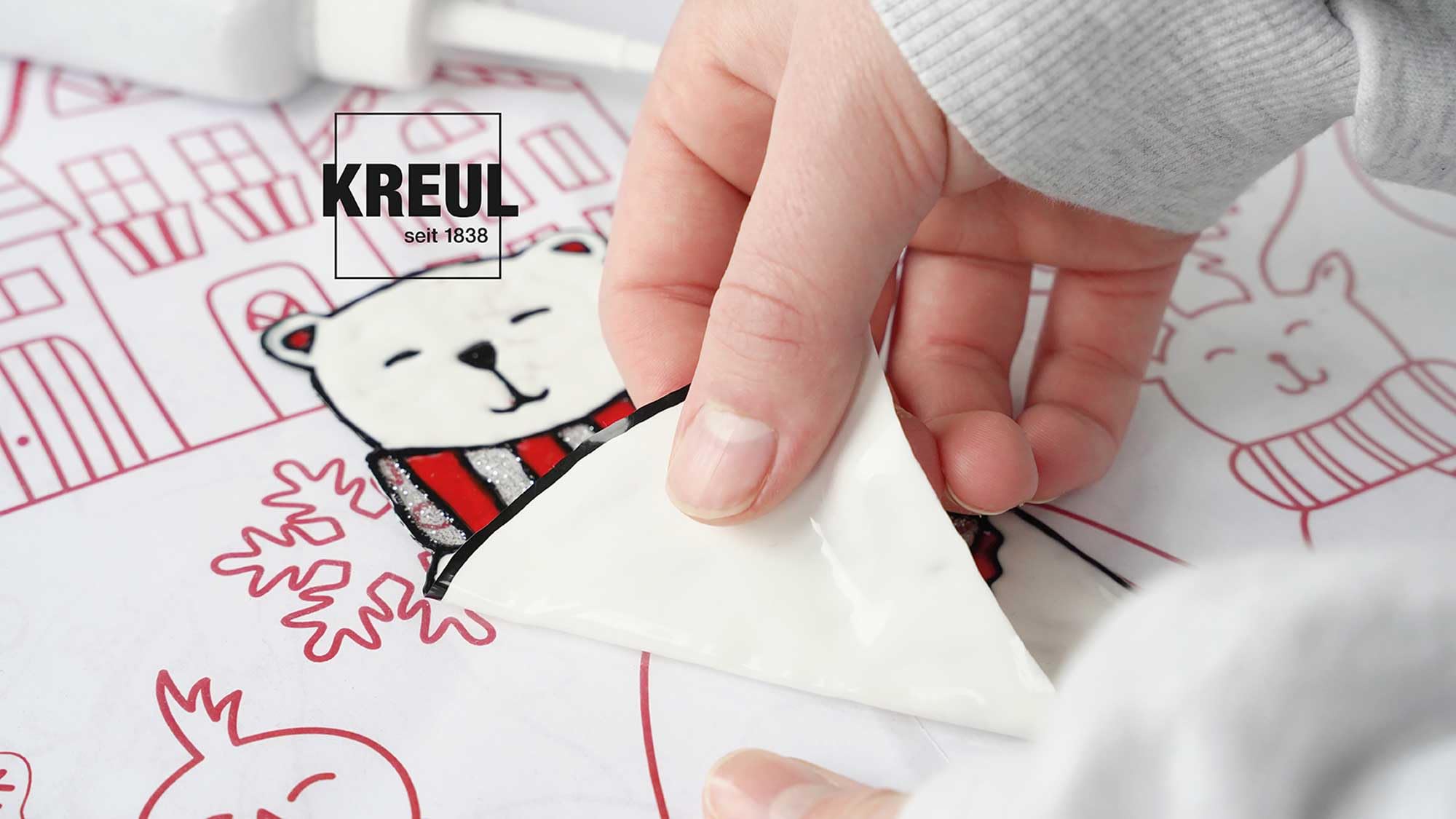 KREUL 42853, Window Color Set Hello Winter, 6 x 80 ml colori per finestre, include contorno nero, set completo con colori brillanti, glitter e modelli