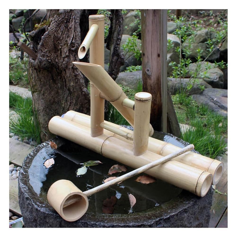 JTWWDM Natural Bamboo Water Fountain, Quiet Circulating Water Feature with Pump, Handmade Bamboo Water Fountain for Small Space Indoor Desktop Zen Decor