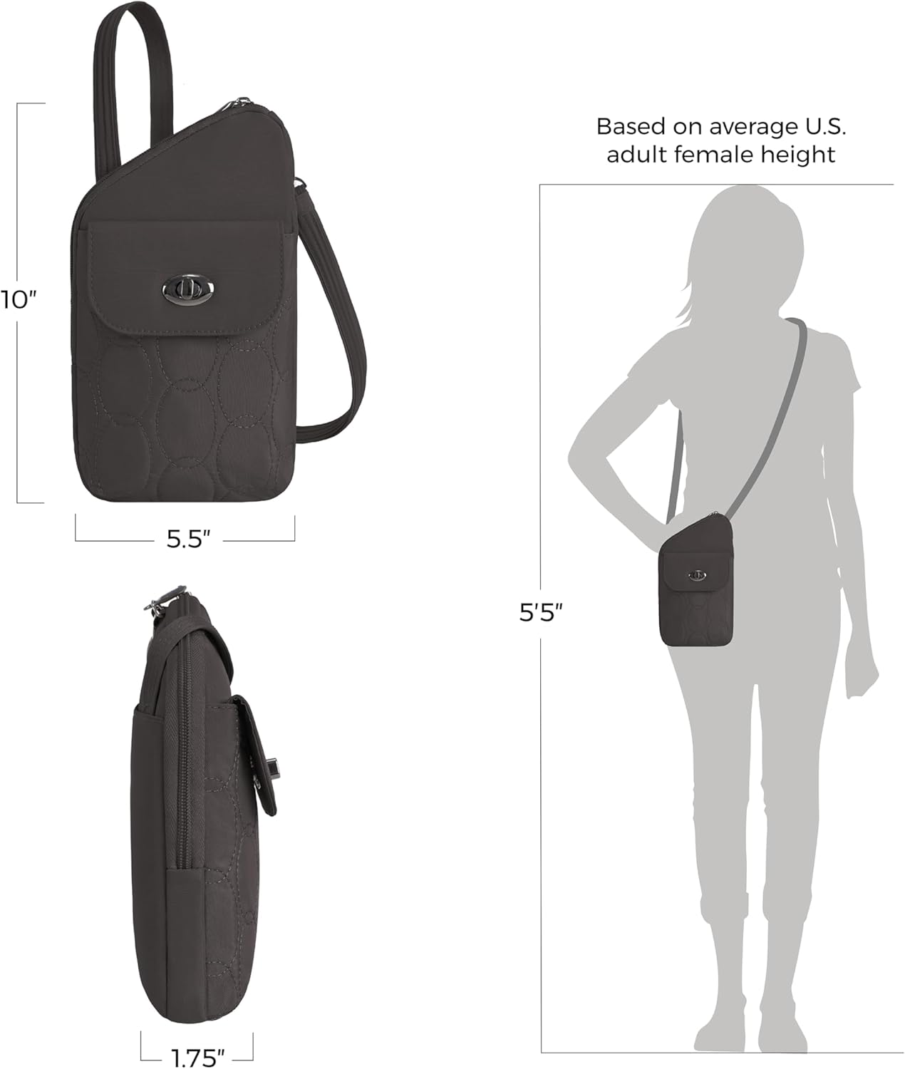 Travelon Anti-Theft Runways Slim Assymetric Crossbody