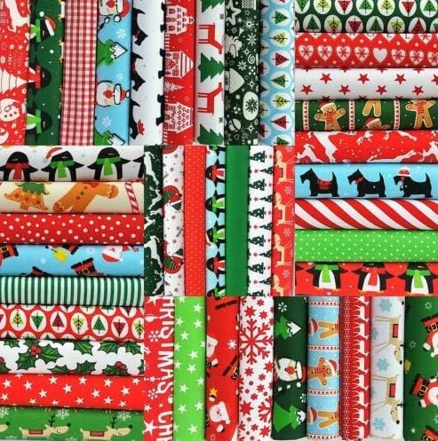 Fabric Remnants Scraps Bundle Offcuts Polycotton Christmas - 100g
