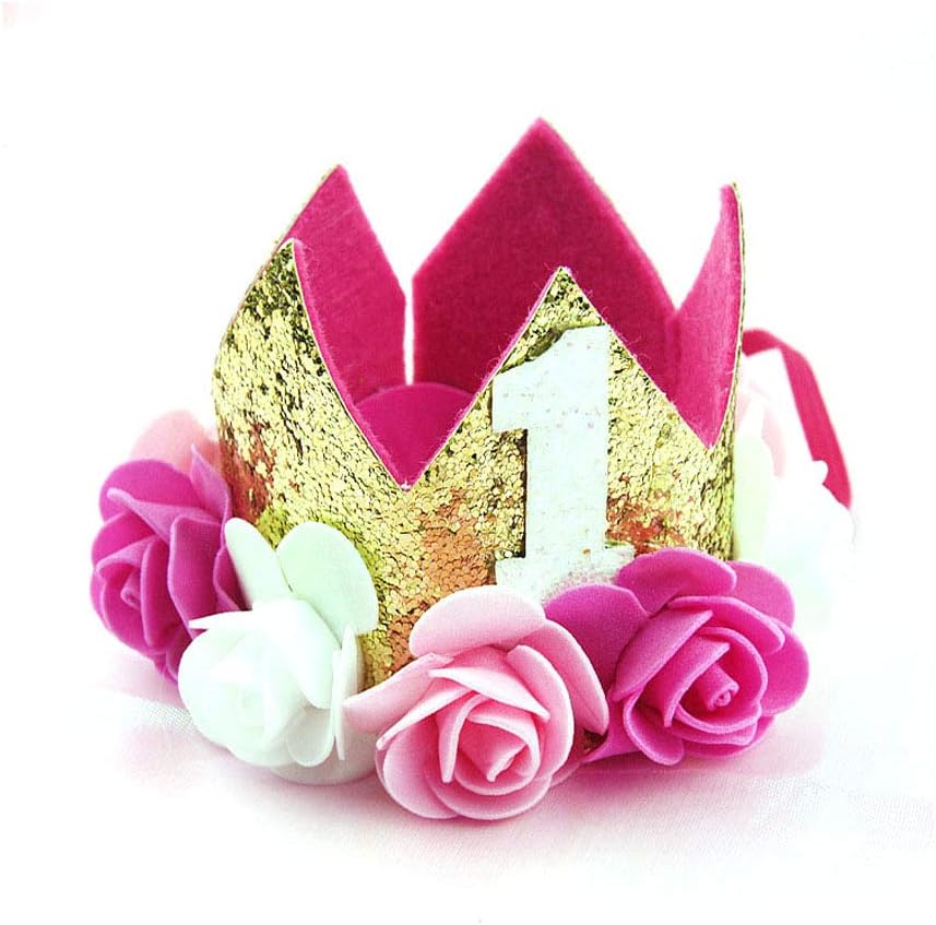ysister Baby Birthday Hat First Birthday Hat Sparkle Gold Flower Design Baby Rose Flower Golden Crown Birthday Headband Hair Accessories For Baby