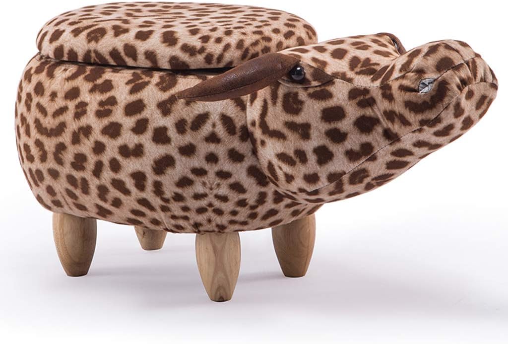 LXL Creative Cartoon Animal Stool Solid Wood Buffalo Footstool Home Living Room