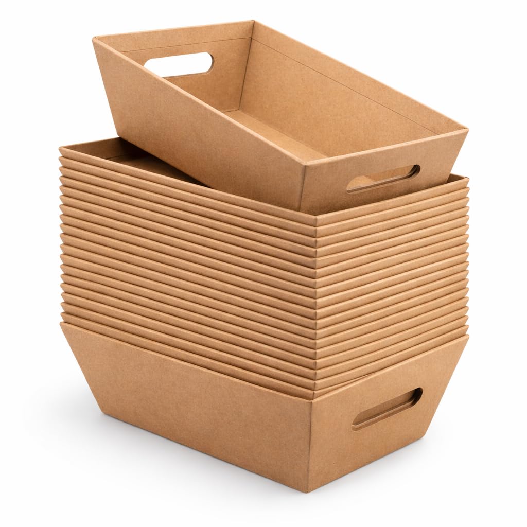 Cesta de cartón para regalo 45,5×32,8×13,2 cm – Cartón kraft reciclable – Ideal cestas gourmet grandes – Pack 15 unidades
