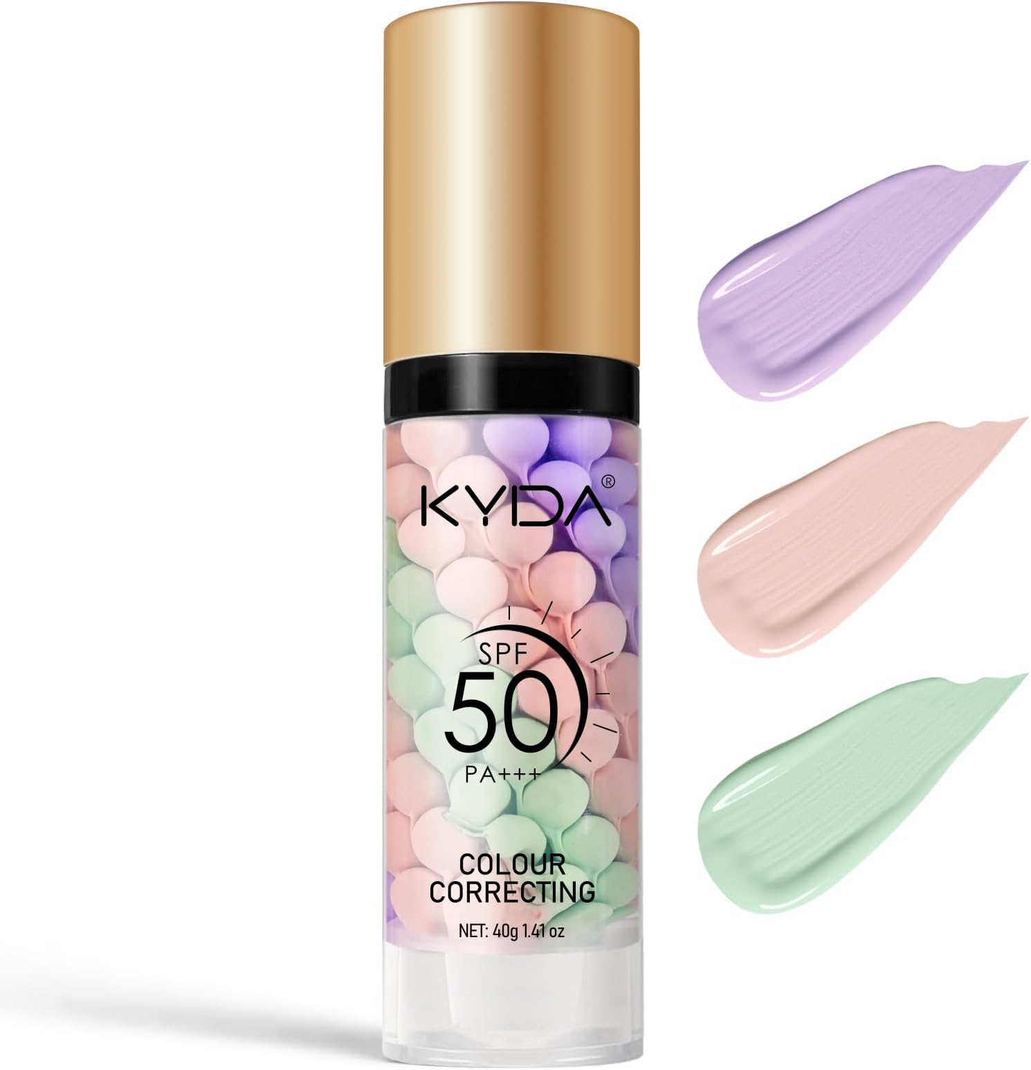 KYDA 3 in 1 Color Correcting Primer,SPF Makeup 50 PA+++,Color Correcting Serum, Moisturizing Makeup Sunscreen Primer Face, One Step Makeup Primer, Oil Control Skin Corrector,Purple Pink Green