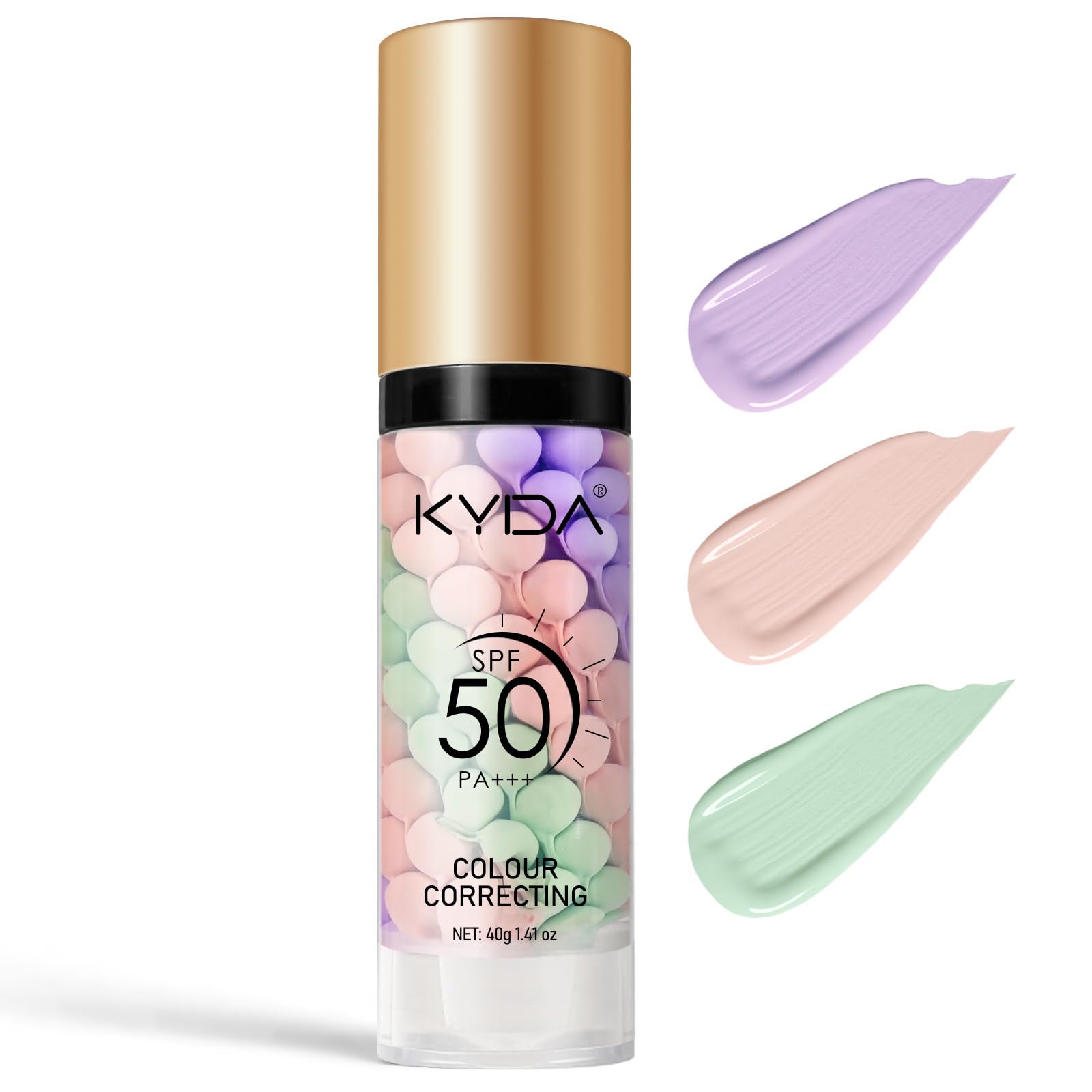 KYDAColor Correcting Primer,SPF Makeup 50 PA+++,Color Correcting Serum, Moisturizing Makeup Primer, One Step Brightening Primer to Even Skin Tone, Oil Control Skin Corrector,Purple Pink Green