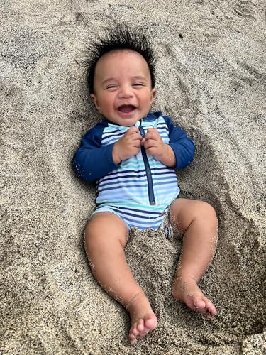 Image of RUGGEDBUTTS Baby /Toddler Boy Swimsuit, One Piece Zipper Rash Guard Sunsuit with UPF 50+ Sun Protection