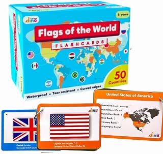 Flags of The World Flashcards | Covers 50 Countries with Country Flag, Map, Economy, Language, Currency & More | Helps Kids Learn Geography in a Fun Way | Premium Quality | by Learning Dino