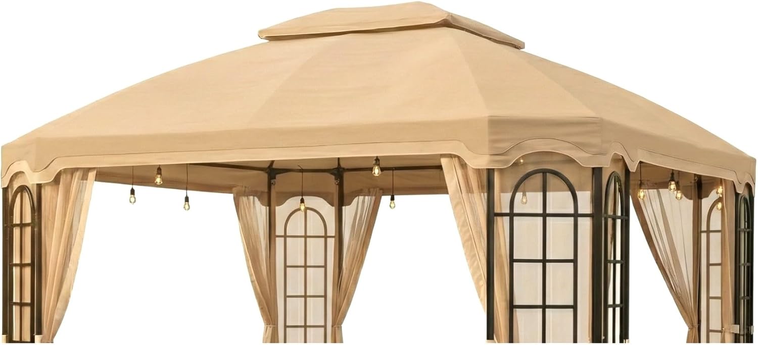 Garden Winds Durable Replacement Canopy Top Cover Compatible with The L-GZ454PST-C, A111010900 Terrace 10' x 12' Gazebo – Classic Sand, 350