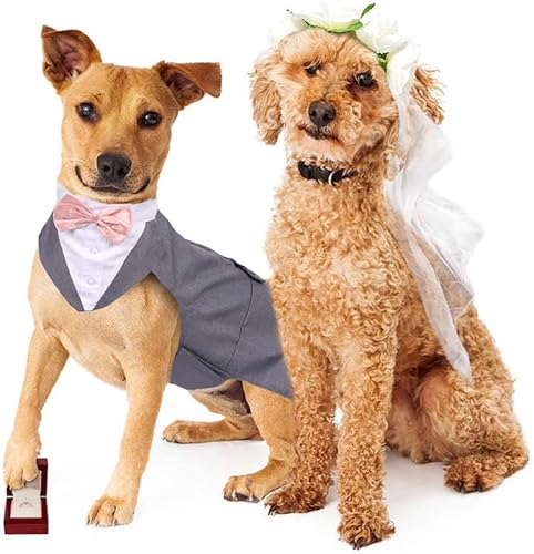 Miniatura 7 de PUMYPOREITY Traje de esmoquin mediano para perro, traje de boda para perro, esmoquin de gato, esmoquin para perro y bandana para Chihuahua, Boston