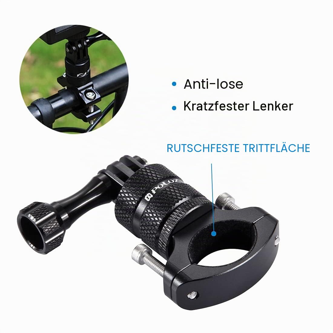 PULUZ Action cam fahrradhalterung for Gopro Hero 12 11 10 9 8 7 & DJI OSMO & insta360 x3, 360 Grad Rotary Lenkerhalterung 360-Grad-Aluminiumlegierung zubehör Fahrrad Motorrad Halterung rohrklemme
