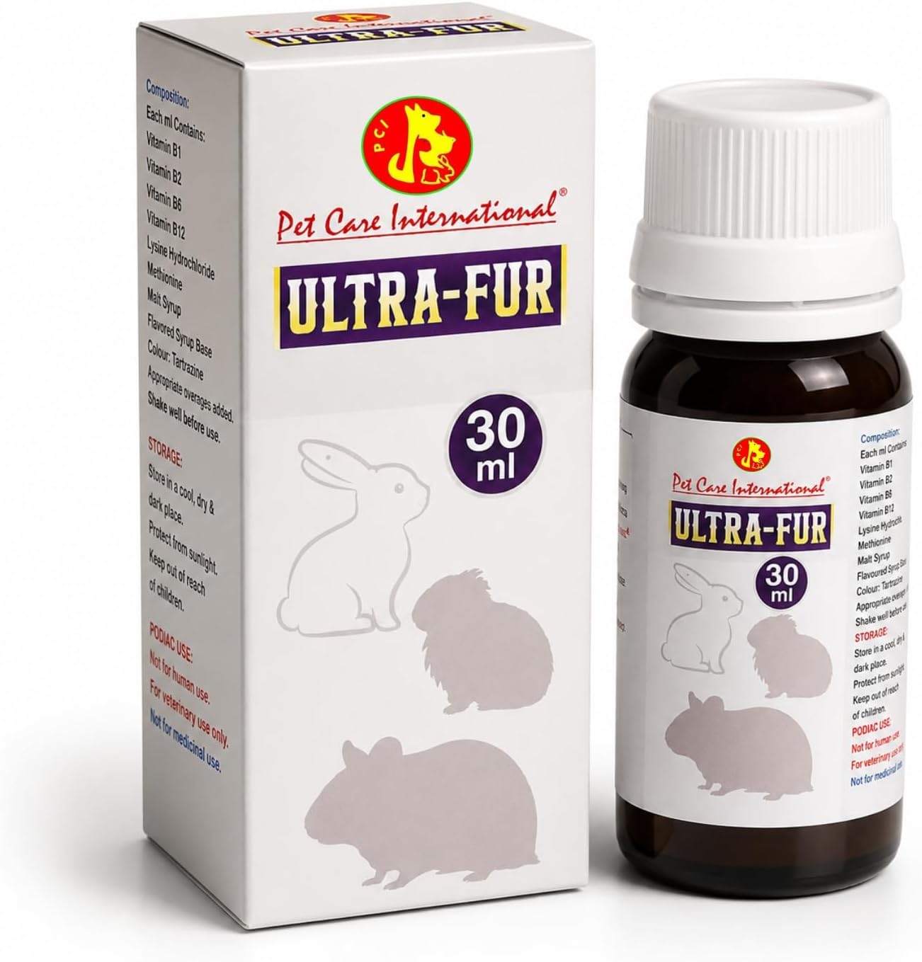 Pet Care International (PCI) Ultra-Fur to Provide Healthy and Long Hairs for Rodents Including Hamsters, Rabbit, Guinea Pigs, Ferret, Mice, Dwarf, Gerbill, Sugar Gliders (30ml)