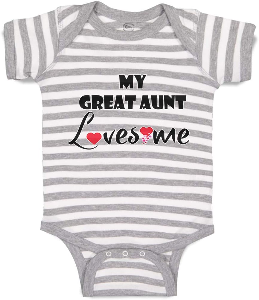 Custom Personalized Baby Bodysuit My Great Aunt Loves Me Funny Cotton Boy & Girl Striped Baby Clothes Stripes Gray White Design Only 24 Months