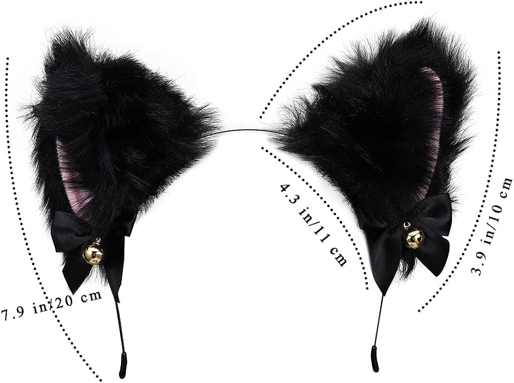 Miniatura 2 de Uranian Diadema de orejas de gato con campanas y orejas de neko para el cabello accesorio para el cabello de anime para cosplay de Halloween para