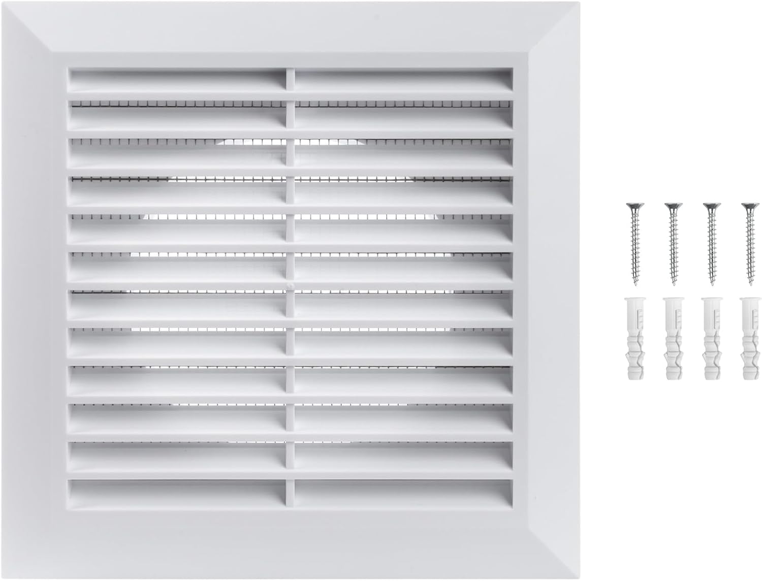 4 Inch Fit - White Plastic Vent Cover - Exhaust Dryer Vent Cover - Built-in Protection Screen and Screws Included - Outside Dimensions: 6.7 x 6.7 Inches