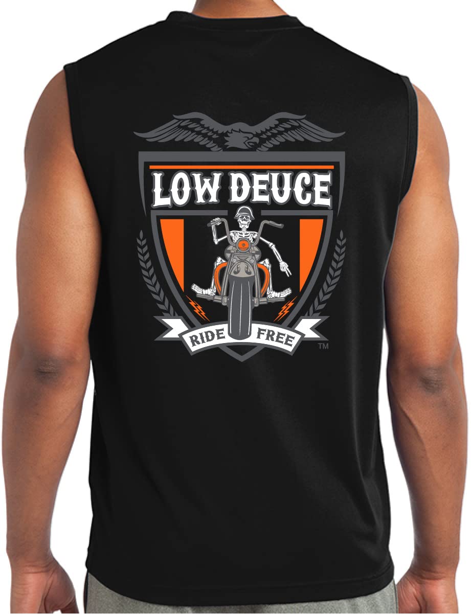 Low Deuce Motorcycle Shirts for Men Sleeveless Biker Shirt Soft and Lightweight Mens Biker T Shirts, Motorcycle Shirt Black (L)