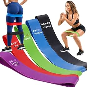Kit 5 Faixas Elásticas Mini Band Loop 5 Níveis de Resistência para Treino Funcional Pilates Fisioterapia Glúteos e Pernas