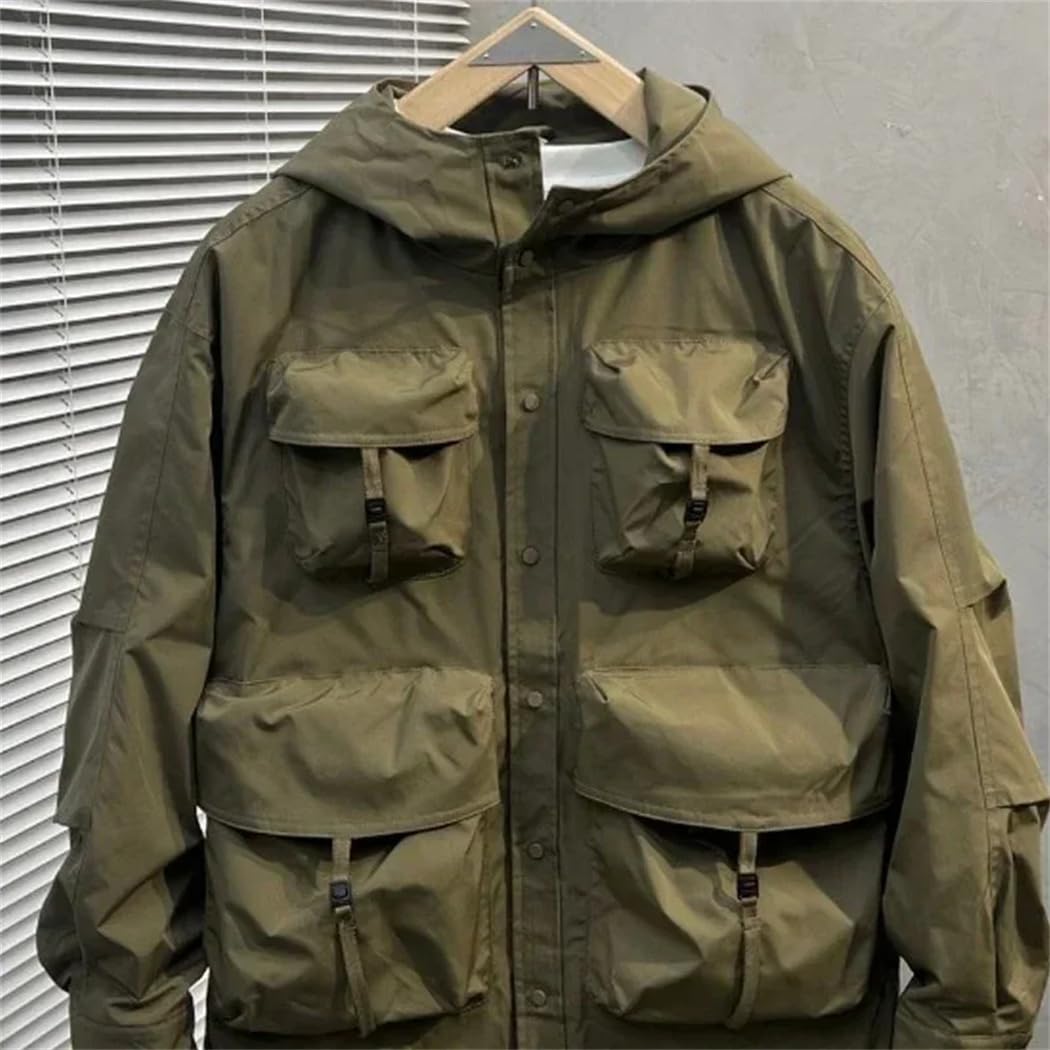 Dvbfufv Męska wiosenna bluza z kapturem modna odzież robocza kurtki amerykański vintage outdoorowy płaszcz cargo
