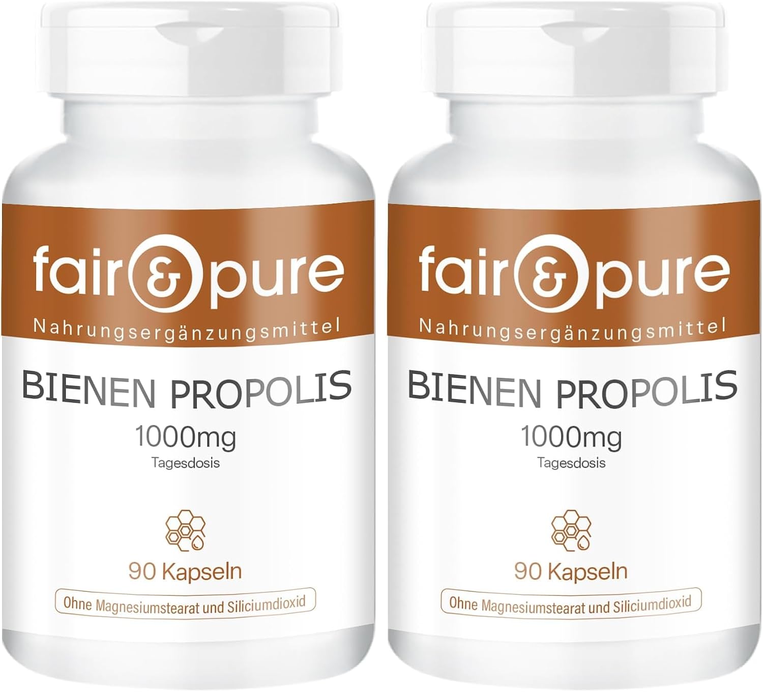 Fair & Pure Bienen Propolis 1000mg Tagesdosis 90 Kapseln nat rliches Bienenharz Nahrungserg nzungsmittel ohne Magnesiumstearat in Deutschland hergestellt Packung mit 2