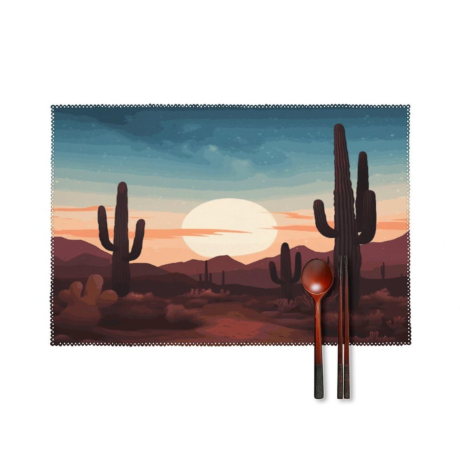Desert with Cactus Placemats Set of 4 Heat Resistant Non-Slip Place Mats Reusable Dining Table Mats Canvas Place Mat Anti-Fading Waterproof Placemats for Dining Table Decor