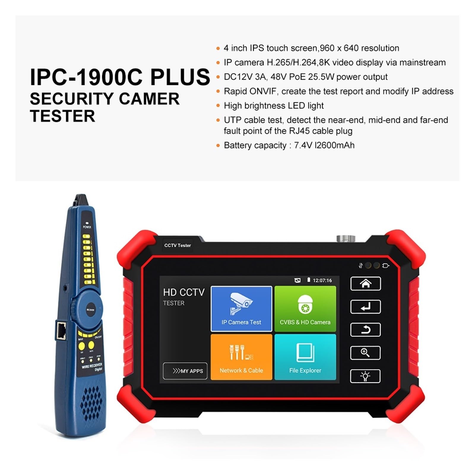 Tester IPC Da 4 Pollici 8K Supporto 8MP AHD/CVI/TVI Tester For Telecamere Analogiche Monitor CCTV Tester For Tester For Telecamere IP(IPC-1900C)