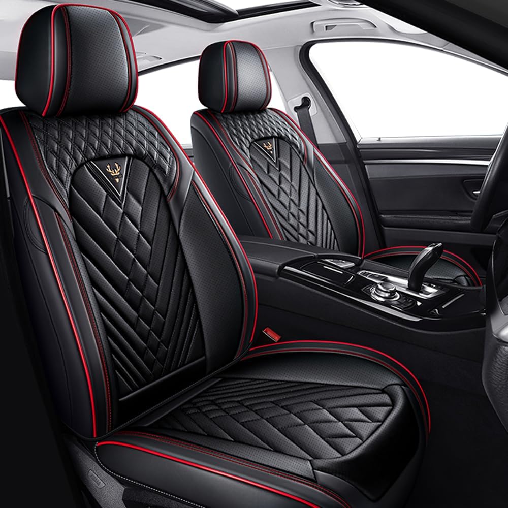Car Seat Covers for Hyundai Sonata 1999-2026, Premium Nappa Leather Waterproof & Anti-Slip, Full Coverage Customized fit Hyundai Sonata Seat Covers Front Set (2 Seats Standard,Black-Red)