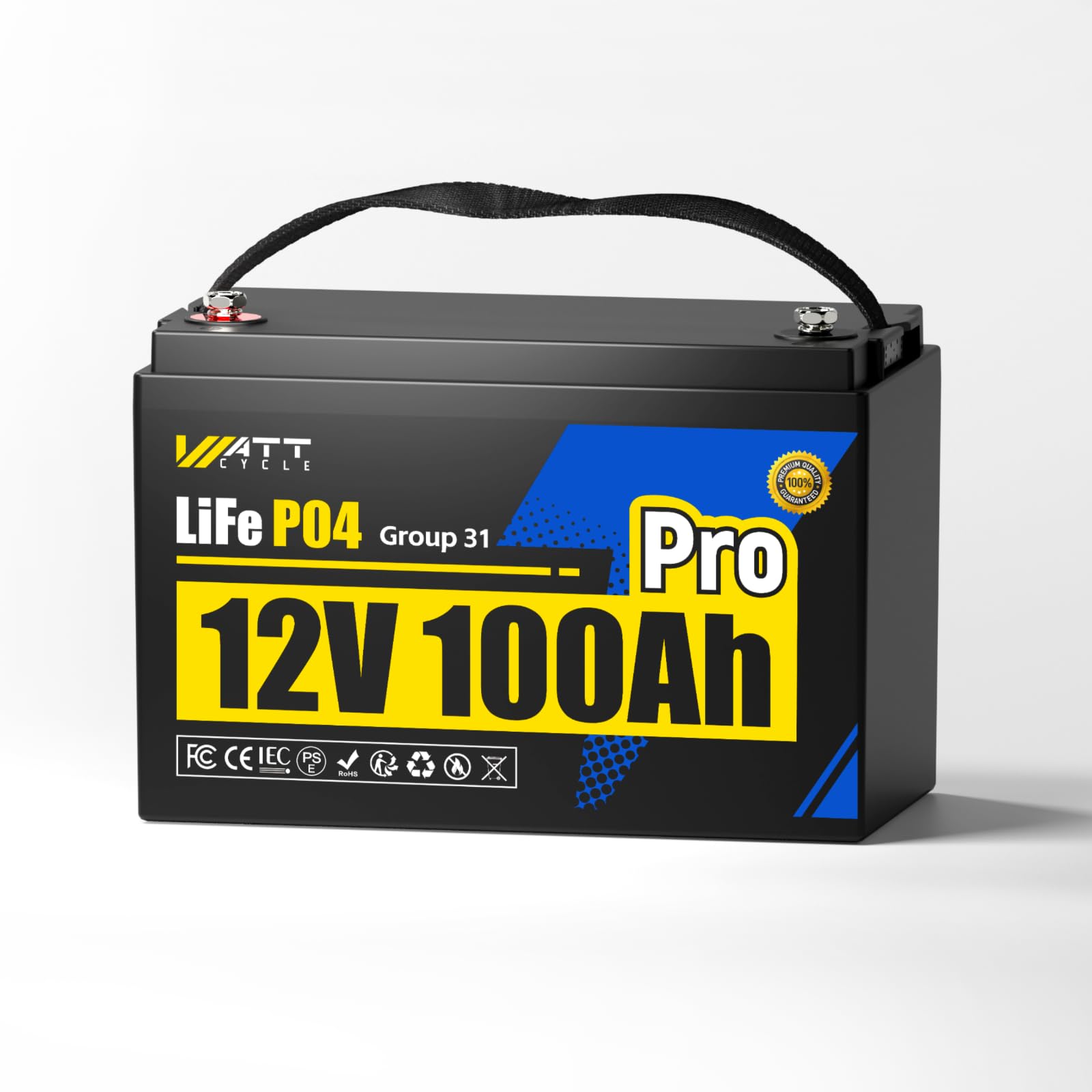 WattCycle 12V 100Ah LiFePO4 Lithium Battery, 1.28kWh BCI Group 31, Built-in 110A BMS &amp; Low-Temperature Protection, 15000+ Deep Cycles Lithium RV Batteries for Home Energy, Marine, Solar