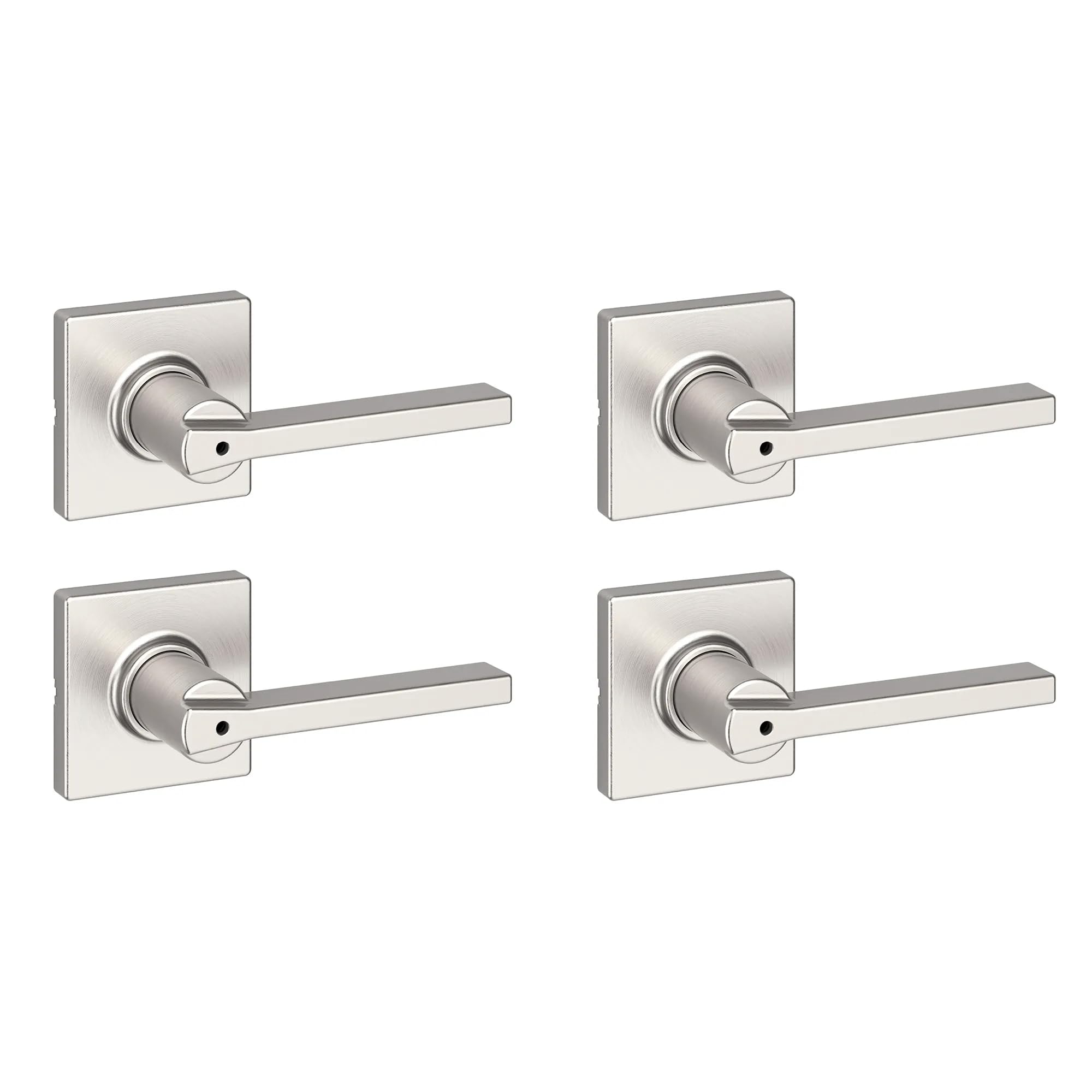 Kwikset Casey Interior Square Privacy Door Handle with Lock, Door Lever for Bathroom and Bedroom, Satin Nickel, Reversible Keyless Push Button Lock Door Lever